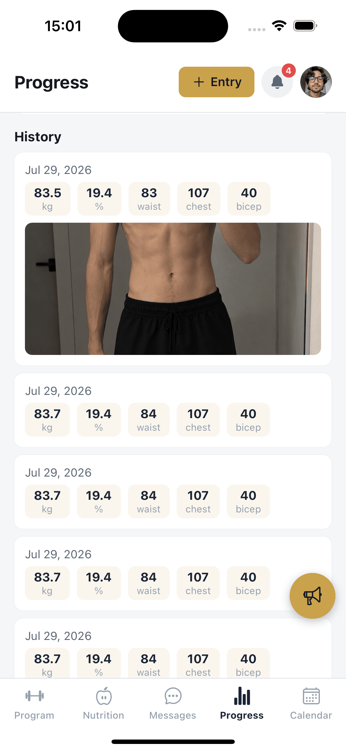 Progress history with photos